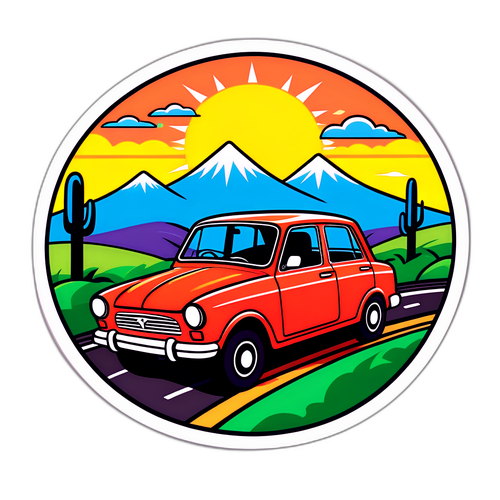 Ilustración divertida de un auto viajando por la Autopista Buenos Aires-La Plata