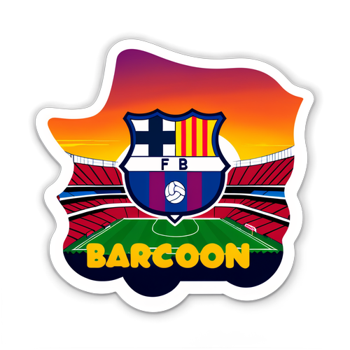 Sticker van het Camp Nou Stadion met Zonsondergang