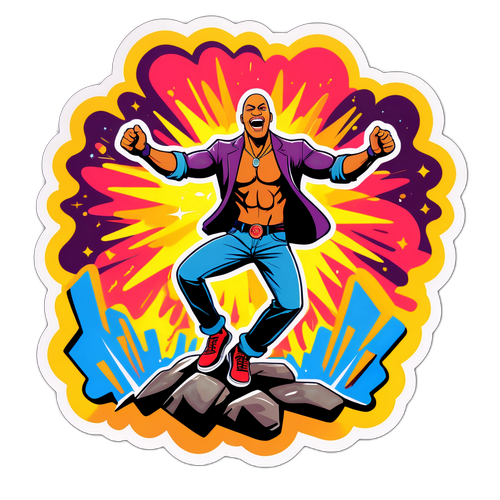 Ilustrează un autocolant dinamic cu The Rock dansând la o petrecere