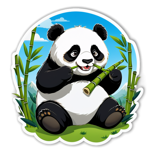 Cute Chubby Panda Eating Bamboo Sticker