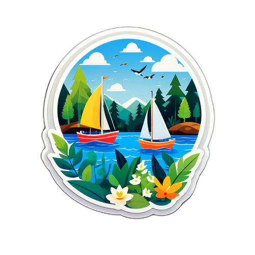 Sticker a Tema Naturale con Scena di Flottiglia