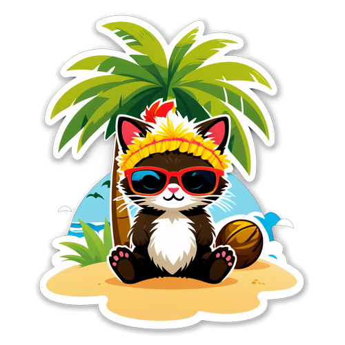 小猫海滩假日贴纸