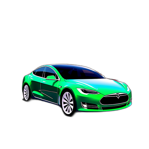 Une Tesla sur la route avec une vue panoramique de la ville la nuit