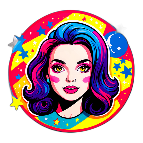 Diseño de una calcomanía con un rostro estilizado de Evelyn Botto en estilo pop-art