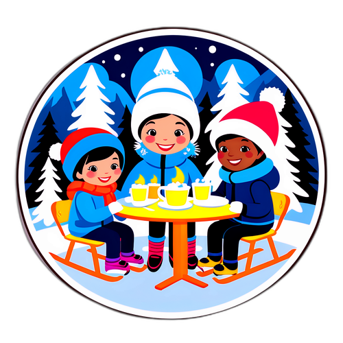 Весела зимова сцена за столом: дружня команда на лижах!