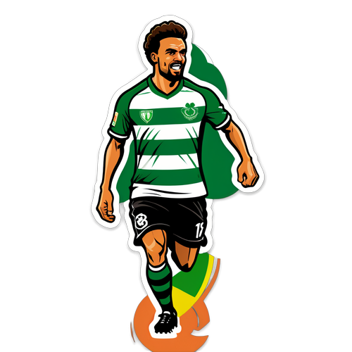 Design eines Fußballaufklebers für Rapid Wien – Shamrock Rovers mit dynamischer Spielerillustration