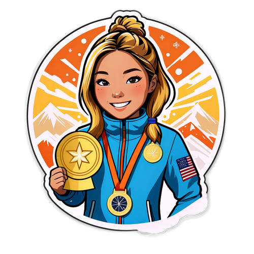 A sticker med Chloe Kim med sin guldmedalje