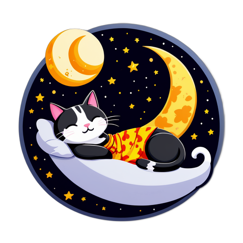 Sticker Kucing Comel Tidur dalam Pijama