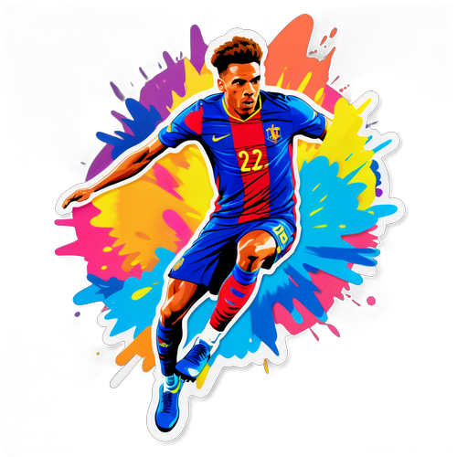 A sticker met Trossard dribbelend, met een explosie van kleuren erachter