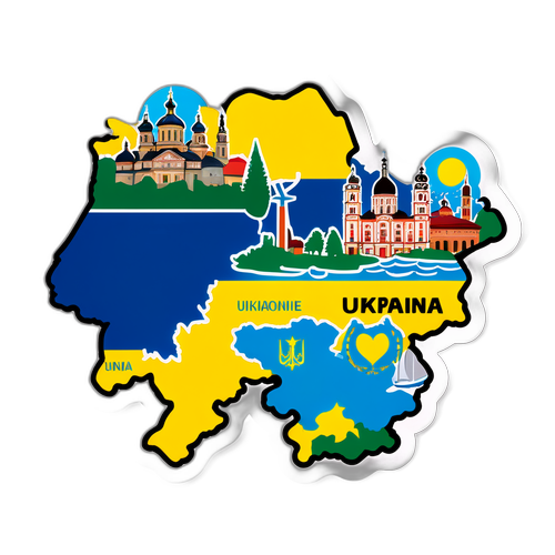 Наклейка с узнаваемыми местами Украины, оформленная как туристическая брошюра