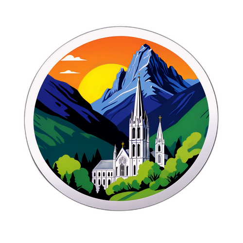 Sticker van het beroemde heiligdom van Lourdes