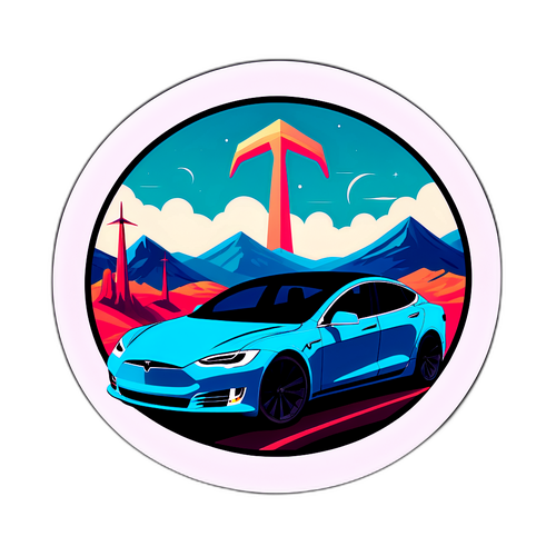 未来的なデザインのテスラ車を表現する希望とエコロジーをテーマにしたアート