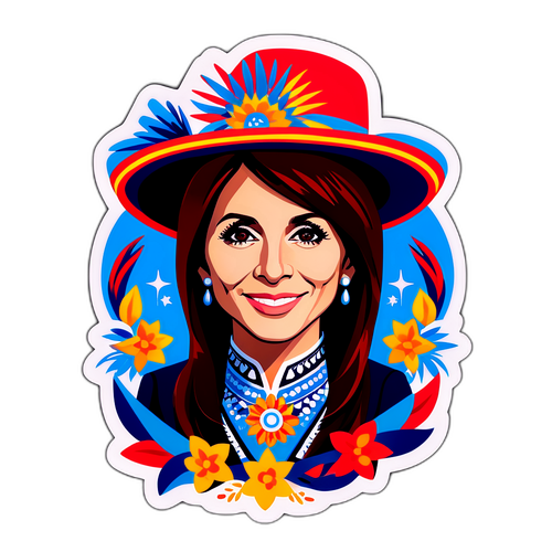 Retrato estilizado de Cristina Kirchner con elementos culturales de Corrientes