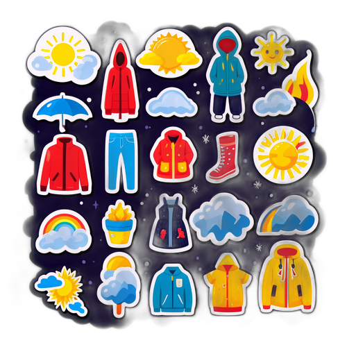 옷을 테마로 한 다양한 날씨 스티커 디자인