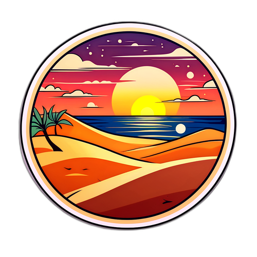 Ökenlandskap med solnedgång