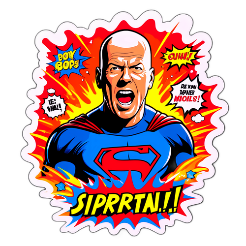 Morsom klistremerke med Bruce Willis som superhelt