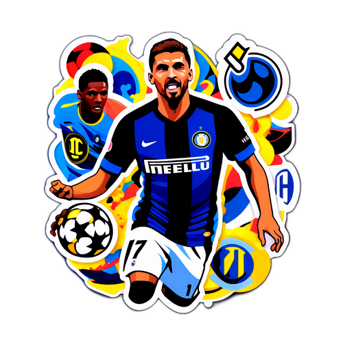 Ένα ζωντανό κολλάζ αυτοκόλλητου που παρουσιάζει εμβληματικά στοιχεία της Ίντερ Μιλάνου