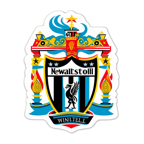 Ett klistermärke med en rörlig fotboll, omgiven av Newcastle- och Liverpool-logotyper