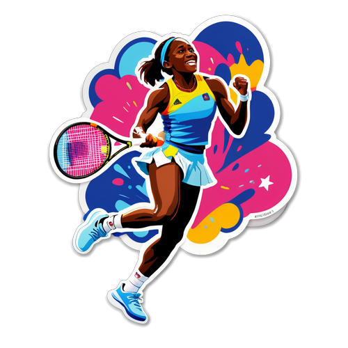 Radosna naklejka Coco Gauff w zwycięskim momencie