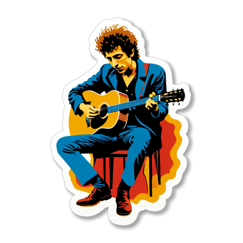 Autocollant artistique de Bob Dylan avec une guitare