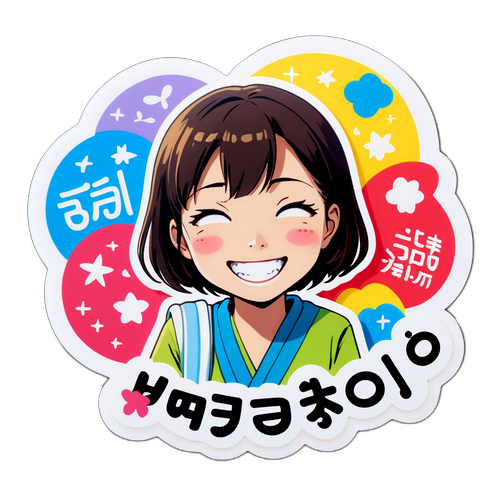 ノリカ・フジワラの自然な笑顔を捉えたカラフルなステッカー