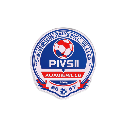 Nálepka PSV - Auxerre s klasickým logem a slavnými hráči v pozadí