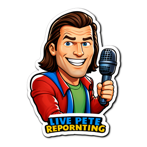 Live Reporting Sticker with Cartoon Character