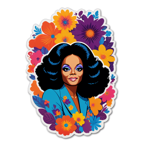 Adesivo floreale in stile glamour degli anni '70 con Diana Ross