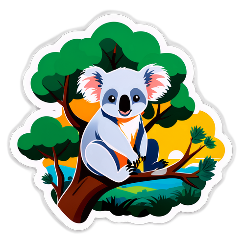 Paisaj Australian cu un Koala în Copac
