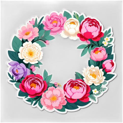 Floral Wreath Illustration with Roses and Peonies