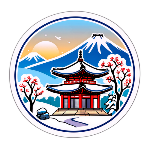 서울의 역사적인 명소와 겨울 풍경의 빈티지 스타일 스티커