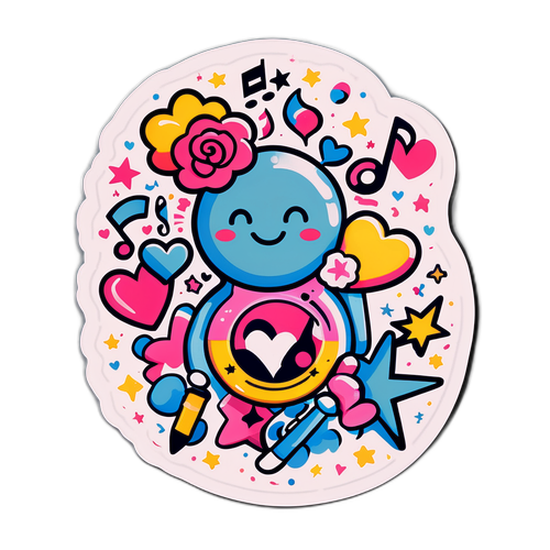 Adesivo Giocoso di Rosa Chemical con Doodle