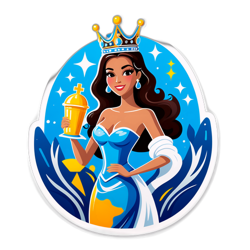 Hình ảnh của người phụ nữ mang nước và cầm vương miện, biểu tượng cho cuộc thi Miss Universe