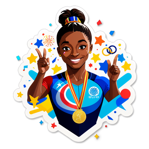 Piga Kivuli cha Ushindi: Simone Biles Akiwa na Medali za Dhahabu na Furaha ya Olimpiki!