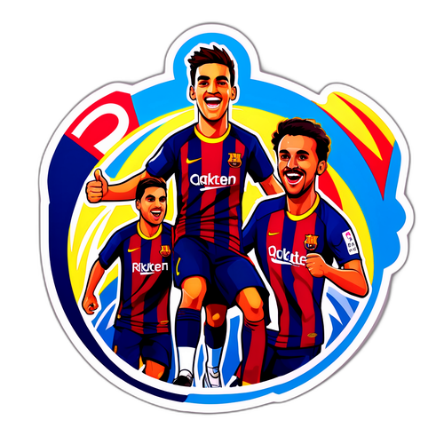 Dynamisches Stickerdesign für das FC Barcelona Spiel gegen Atlético mit jubelnden Fans