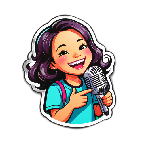 明るい笑顔とマイクデザイン