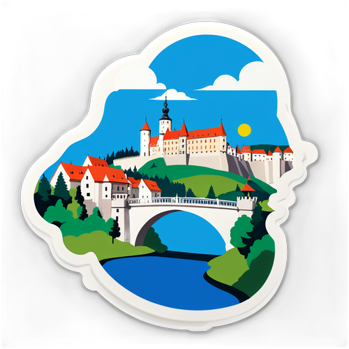 Widok Tarnobrzega z zamkiem i mostem
