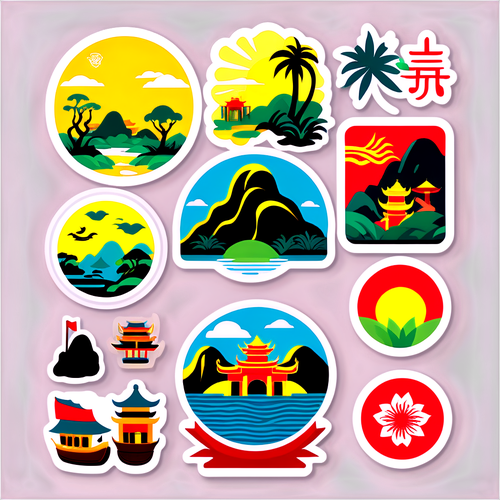 Stickers cu simboluri tradiționale vietnameze