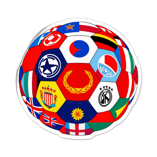 Fotbalová samolepka s míčem Ligy mistrů a vlajkami národů
