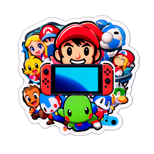 Adesivo do Nintendo Switch 2 em uma festa de jogos
