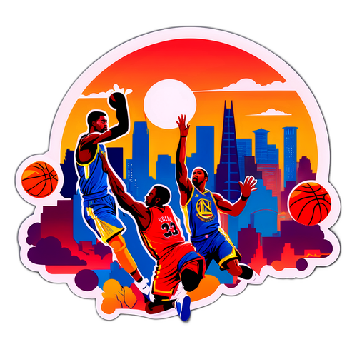 Wachezaji wa Basketball Wakifanya Tendo la Kutupa Katika Jiji la Usiku