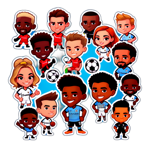 Kibandiko cha kufurahisha kinachoonyesha wachezaji maarufu kutoka timu tofauti za FPL katika mtindo wa katuni