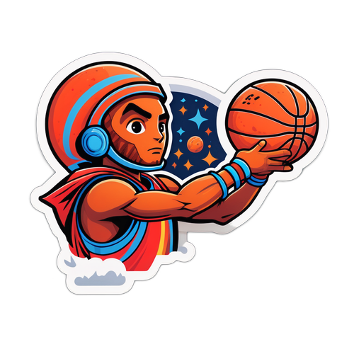 Στιγμιότυπο με καλλιτεχνική απεικόνιση του Άρη ως θρύλου της σκηνής μπάσκετ