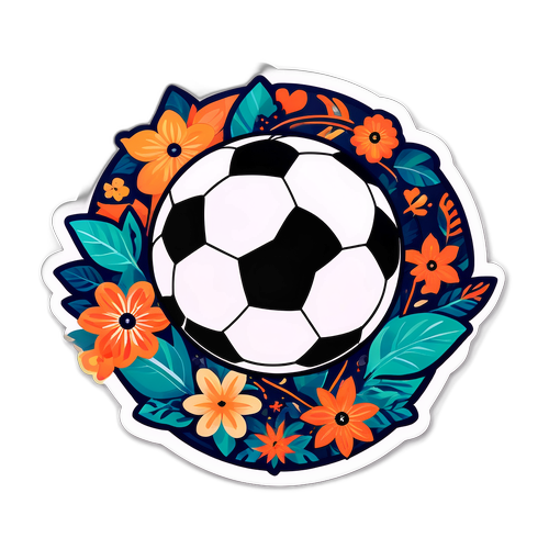 Sticker elegant cu minge de fotbal și elemente florale