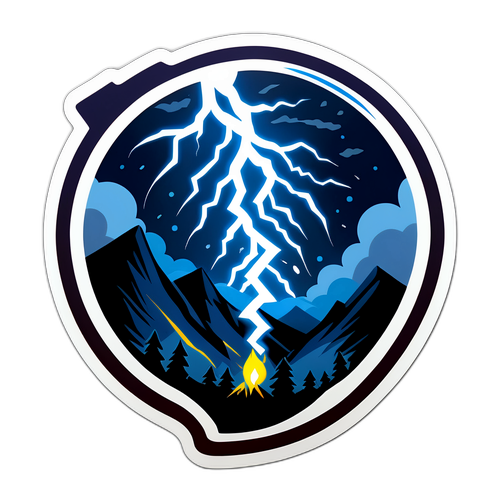 Stilisierte Aufkleber von Kärnten mit dunklem Himmel und Blitz