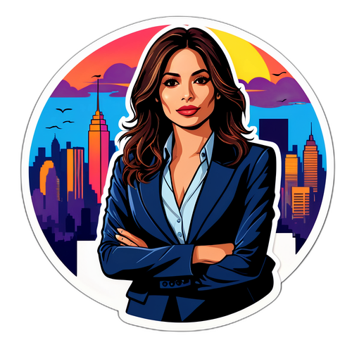 Elegant Sticker med Bylandskab og Solnedgang