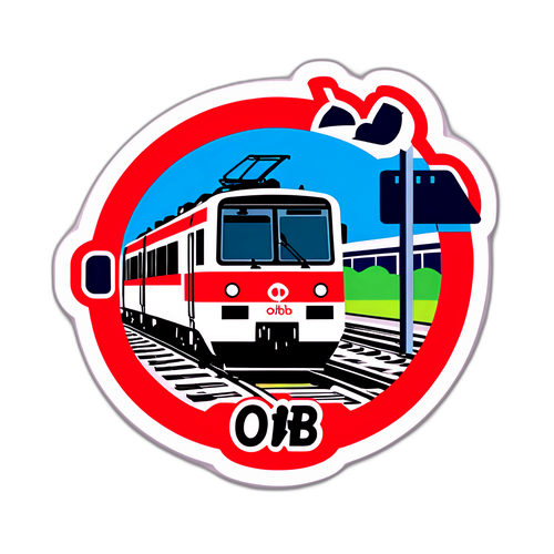 ÖBB Logo Aufkleber mit Zug und Schienen