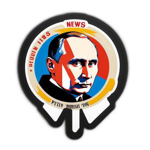 Старовинний стилізований наклейка з силуетом Путіна на фоні новин