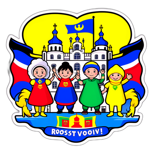 Смешной стикер с персонажами районов Ростова