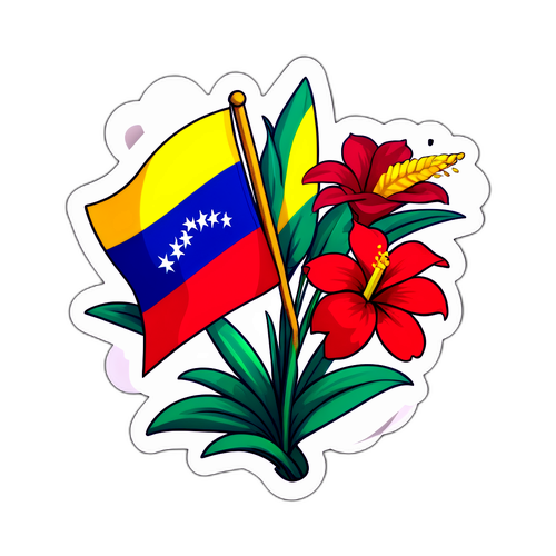 Adesivo com a bandeira da Venezuela e flores tropicais